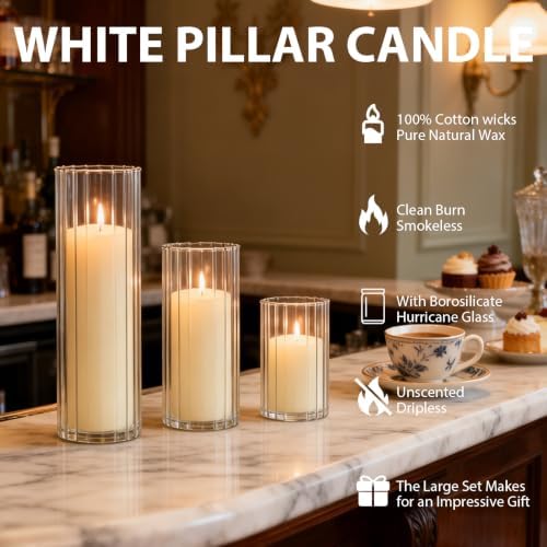 36 Pack Ivory Pillar Candles + 36 Pack Vertical Ribbed Clear Glass Cylinder Holders, Hurricane Candle Shades for Wedding, Home, Party Table Centerpieces Decor - Image 3