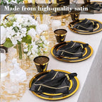VIJIV 12 Pack Bling Satin Cloth Napkins & Gold Napkin Rings Set of 6 Black - Image 2