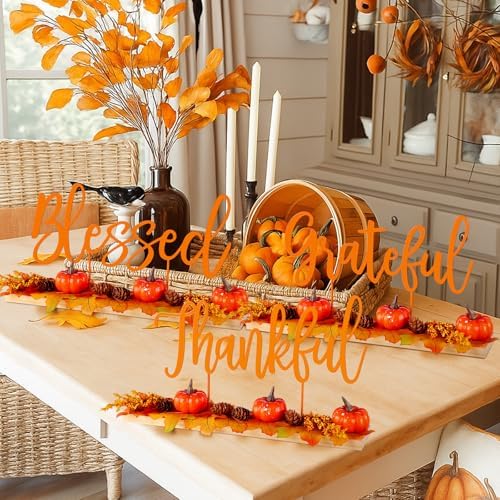 Amyhill 3 Pcs Fall Table Centerpiece Thankful Blessed Grateful Wood Sign - Image 5