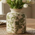 Vintage Green Crackle Glaze Ceramic Flower Vase, 6” Small Rustic Pottery Decorative Botanical Vase with Distressed Beige Rim French Country Farmhouse Cottage Tabletop & Mantel Home Decor by SincereLuxe