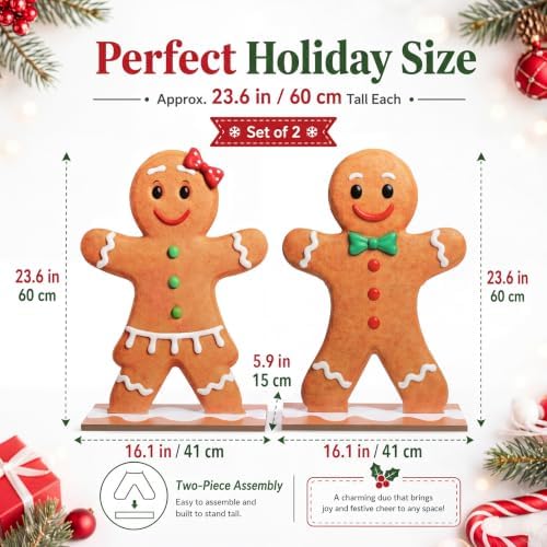 Sosation 2 Christmas Gingerbread Couple 24''porch Decor Standing Porch Sign - Image 2