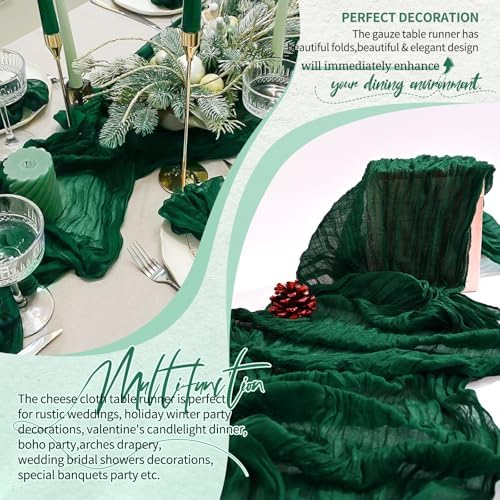 30 Pack Cheesecloth Table Runner 10FT Emerald Green Table Runner Boho Gauze Cheese Cloth Table Runners Long Rustic Sheer Table Decorations for Wedding Party Baby Bridal Shower Birthday Holiday Home - Image 6