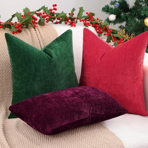 decorUhome Soft Chenille Christmas Red Throw Pillow Covers 24X24 Set of 2 - Image 7
