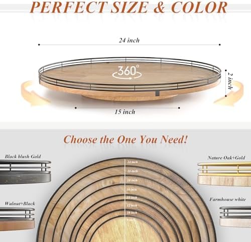 AMH 24-Inch Extra Large Farmhouse Oak Lazy Susan Organizer - Image 6