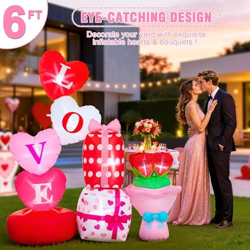 Valentine Inflatables Outdoor Decorations 6 FT Valentine's Day Inflatable Love Gift Box Bouquet Blow Up Decor with LED Lights for Yard,Lawn,Garden Romantic Gifts - Image 4