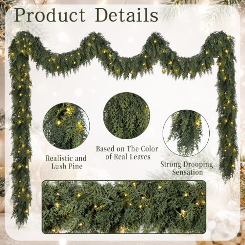 15FT Christmas Cedar Garland with Lights Prelit Pine Garland Decoration - Image 3