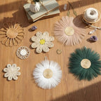 Chunful 7 Pcs Boho Wall Basket Decor Rattan Flower, Emerald Green - Image 4