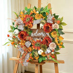 24 Inch Fall Wreaths for Front Door, Autumn Wreath with Welcome Sign - Image 4