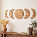 Leinuosen 5 Pcs Boho Moon Phase Wall Decor, Woven Water Hyacinth Hanging - Image 6