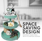 AONEHOME Adjustable 3 Tier Tray Stand With Farmhouse Decor - Teal Decorative Trays, Cupcake Stand, Serving Tray for Fruits Display and Coffee Stand - Image 4
