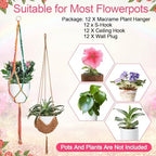 Hoteam 12 Pcs Macrame Plant Hangers Macrame Hanging Planters for Indoor Plants Handmade Boho Hanging Baskets Flower Pots Holder for Outdoor Home Wall Decor - Image 5