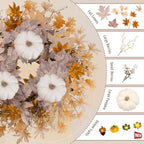 26 Inch Fall Wreath for Front Door,Autumn Wreath with Lights, Artificial Pumpkin Maple Leaves Berries Autumn Harvest Fall Wreaths for Home Porch Thanksgiving Halloween Indoor Outdoor Decorations - Image 4