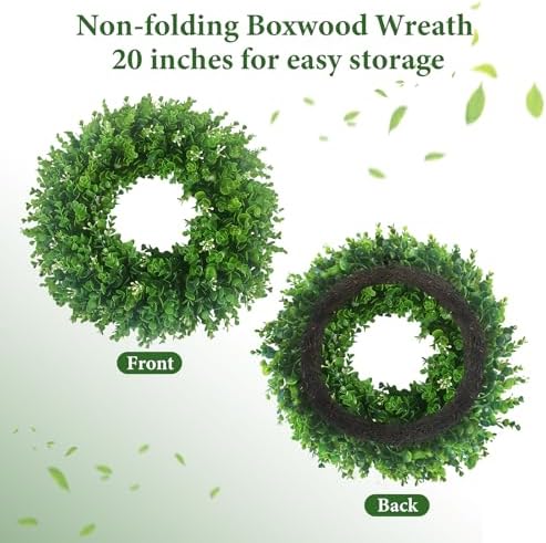 20'' Boxwood Wreaths for Front Door, Green Wreath with a Sash - Image 5