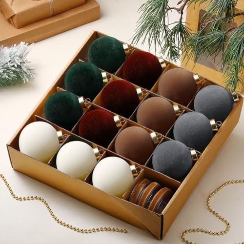 Simgoing 15 Pcs Velvet Christmas Ornament 3.15'' Flocked Xmas Tree Ornament by Simgoing