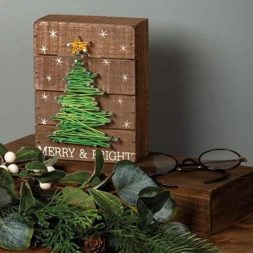 Primitives by Kathy Slat String Art Box Sign, Merry & Bright - Image 5