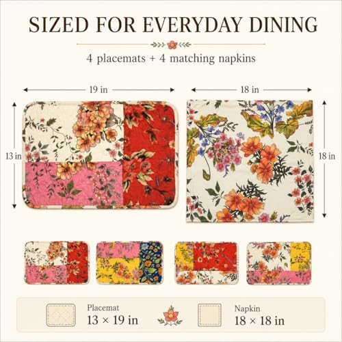 8-Piece Quilted Patchwork Placemats & Floral Napkins - Image 6