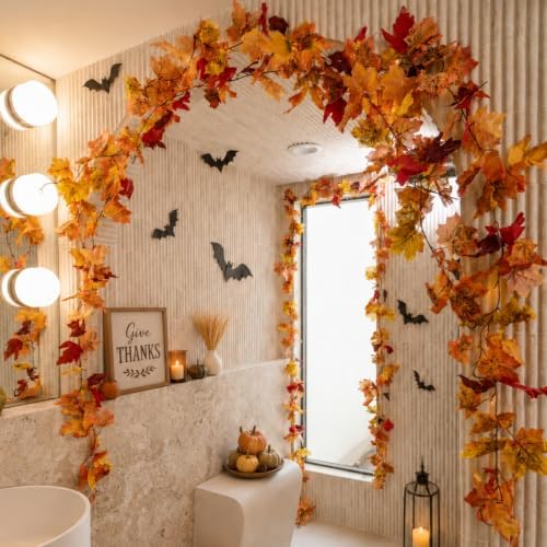 CQURE 8 Pack Fall Leaf Garland, Total 47.2Ft Artificial Fall Maple Leaves Autumn Vines Garland Thanksgiving Decor for Home Fireplace Party - Image 2