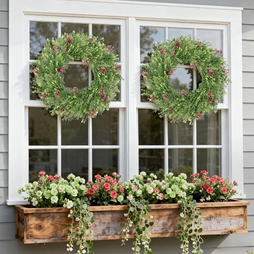 24 Inch Summer Wreaths for Front Door Spring Wreath Outdoor Green Door Wreath for All Seasons Porch Living Room Bedroom Indoor Outdoor Window Wall Farmhouse Home Decoration - Image 5