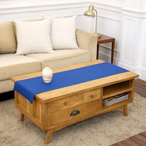 Solino Home 100% Pure Linen Table Runner Blue, Classic Hemstitch 14 x 48 in by SolinoHome