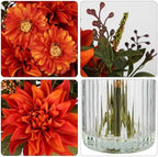 Briful Fake Fall Flowers with Vase, Artificial Dahlia & Mum Silk Floral Arrangement with Glass Vase Faux Autumn Flowers Bouquet for Home Office Room Coffee Table Centerpiece Wedding Decoration - Image 3