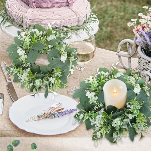 20PCS Artificial Eucalyptus Leaves Wreaths Candle Rings Wreaths - Image 7