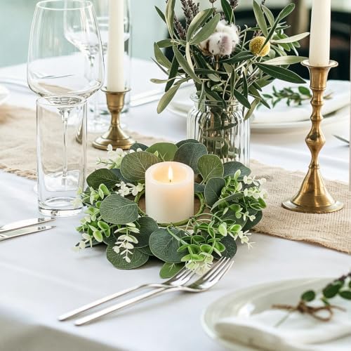 12 Pcs Artificial Eucalyptus Candle Rings Wreaths - Image 6