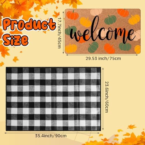 Tinideya 2 Pcs Fall Welcome Doormat 23x35 in Layered Buffalo Plaid Carpet Thanksgiving Non Slip Pumpkin Bathroom Coir Mats Orange Cute for Entrance Porch Indoor Outside Home Gift Supplies Decor - Image 3