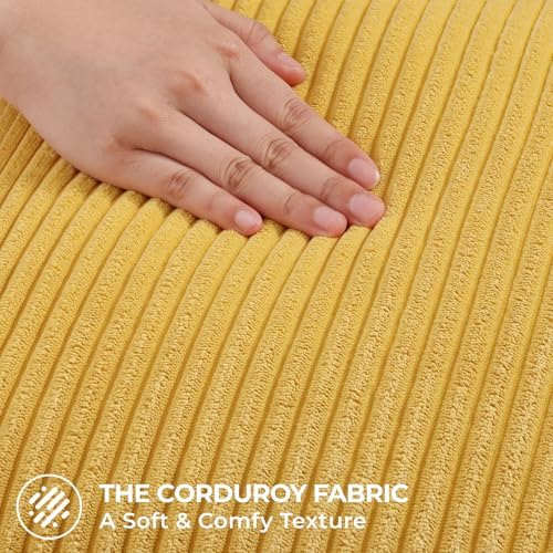 Mecatny Corduroy Fall Throw Pillow Covers 26x26 Set of 2 Mustard Yellow - Image 3