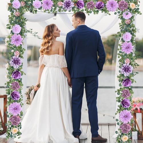 Waipfaru 8.85Ft Flower Garland, Eucalyptus Greenery Garland with Flowers, Rose Floral Vines for Wedding Table Runner Spring Summer Backdrop Decor (Purple) - Image 6