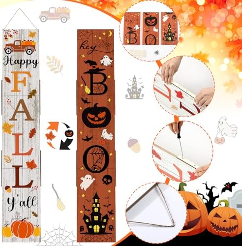 47" Fall Porch Sign Double Side Halloween Boo Porch Outdoor Decor - Image 3