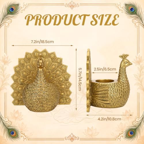 Sawysine Antique Diwali Peacock Decor Gold Peacock Tealight Candle Holder - Image 3