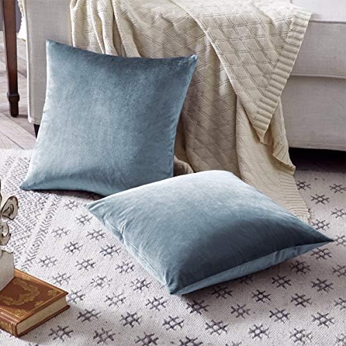 GIGIZAZA Decorative Throw Pillow Covers 20 x 20, Grey Blue Sofa Pillow Covers Velvet, Set of 4 Decor Square Cushion Covers - Image 5