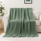Sage Green Waffle Knit Throw Blanket for Couch, Chenille Blanket 60x80 in - Image 4