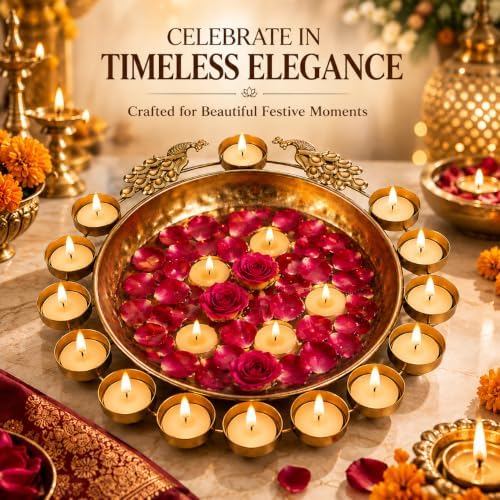 DIYANA IMPEX Urli Bowl for Diwali Decoration, Floating Flower Bowl, Decorative Bowl for Pooja, Festivals and Home Decor Christmas, Pooja, Festival, Wedding (Peacock) - Image 2