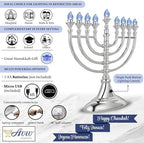 Traditional LED Electric Hanukkah Menorah - Battery or USB Powered, Includes Micro USB Cable (Mettalic Silver, 2) - Image 4
