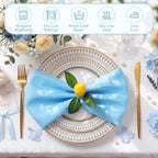 Preboun 24 Pcs Blue Cloth Napkins 19"x19" with Lemon Napkin Rings - Image 4