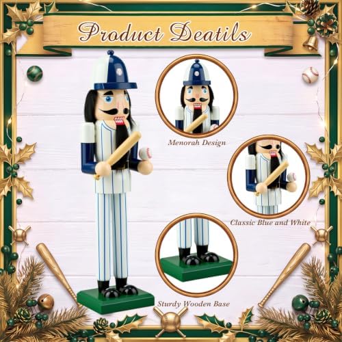 Blosssound 15" Christmas Baseball Nutcracker Wooden Sports Decor,Baseball B - Image 5