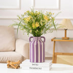 Ceramic Flower Vase with Handles, Modern Purple Striped Decorative Vase for Home Decor, 9.1" Art Floral Tall Flower Vases for Living Room & Kitchen, Mantel & Bookshelf, Centerpieces, Entryway - Image 3
