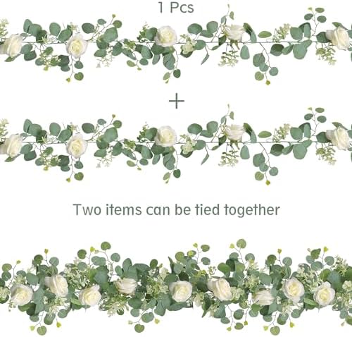 TOCHGREEN 4PCS Artificial Eucalyptus Flower Garland with White Rose Flowers - Image 5