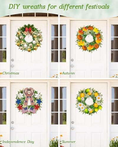 Vlorart 22 Inch Artificial Spring Summer Christmas Greenery Wreaths for Front Door Green Eucalyptus Leaf Wreath Decor Boxwood with Big Berries for Outside Year Round - Image 6