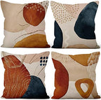 4 Pcs/Set Boho Abstract Pillow Covers Bohemian Orange Navy Blue Golden Line Geometric Modern Home Decor Linen Throw Pillow Covers for Outdoor Couch Sofa Farmhouse Bedroom Decor, 26"x26" by VieSavaran