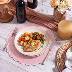 Set of 12 Pink Cotton Placemats 15" Round Scalloped White - Image 4