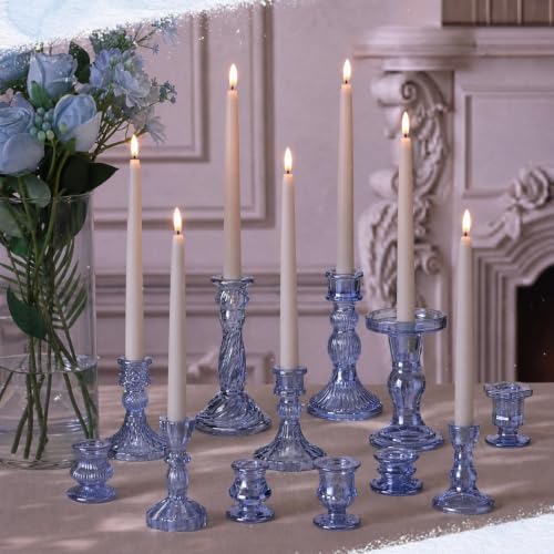 Mumufy 48 Pcs Blue Crystal Taper Candle Holders with Flameless Candles - Image 7