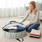 Botanical Country Round Storage Bag 30 Inch, Green Eucalyptus Leaves White Background Clothes Storage Container with Handles Heavy Duty Organizer for Comforter, Bedding & Holiday Wreaths - Image 3