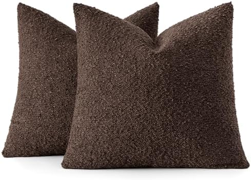 MIULEE 22x22 Decorative Euro Sham Boucle Couch Pillow Covers Cocoa Brown - Image 6
