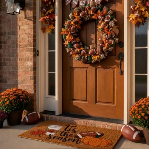 Dunzy Fall Football Welcome Door Mat Tis The Season Doormat, Coir - Image 5