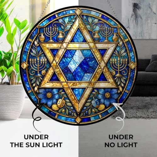 Star of David Hanukkah Suncatcher Stained Glass Panels 11.8" - Image 3