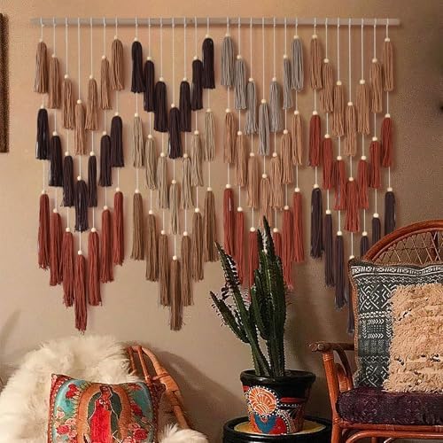 Macrame Wall Hanging Yarn Boho Handmade Wave Tassel Home Decor 47"W*39"L - Image 5