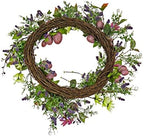 National Tree Company Artificial Spring Wreath, Woven Branch Base, Decorated with Purple Pastel Eggs, Pink Flowers, Leafy Greens, Easter Collection, 22 Inches - Image 4