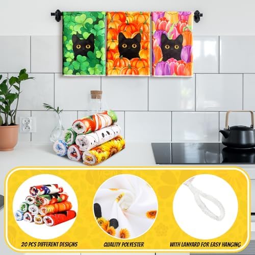 FuWeave Black Cat 20 Pcs Seasonal Holiday Kitchen Hand Towels Set - Image 4